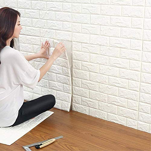 WANWEITONG Papel pintado de ladrillo 3D, pegatinas autoadhesivas de imitación de ladrillo, pegatinas de pared modernas de bricolaje decorativas para el hogar, cocina, sala de estar, decoración de TV moderna (12 piezas, blanco)