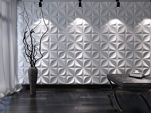Paneles decorativos de pared 3D con textura 3D Art3d, 50x50cm, Color Blanco, 12 azulejos, Cobertura 3 metros cuadrados