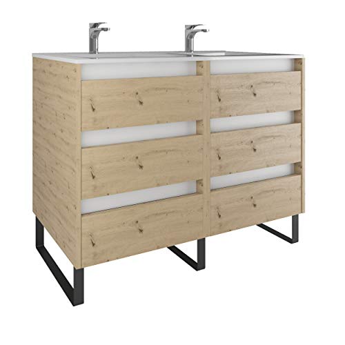 Mueble de baño Kassia 120 cm + Lavabo de cerámica + Pies  Tívoli |  L 120 XW 86.8 XP 45 cm Roble Amazonas