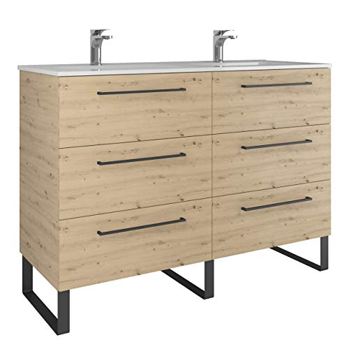 Mueble de baño Kassia 120 cm + Lavabo de cerámica + Pies  varma |  L 120 XW 86.8 XP 45 cm Roble Amazonas