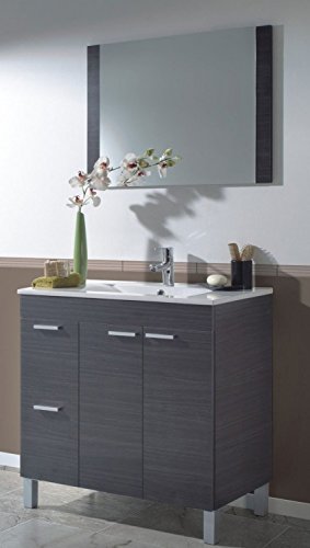Abitti Mueble de baño o aseo de 2 puertas y 2 cajones con lavabo de PMMA Color Gris Ceniza 80x80x45 cm