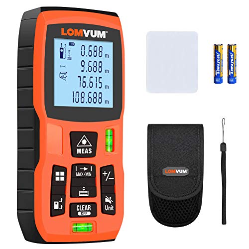 Medidor de distancia láser, medidor láser profesional LOMVUM 120M, telémetro láser con precisión de 2 mm, niveles de burbuja