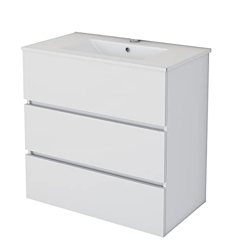 Baikal 280034151, Mueble Baie Clara 80cm.  La distribución del mueble de baño es de 3 cajones.  Melamina de 16 mm, acabado blanco.  80x76x46 cm.  muebles MONTADOS