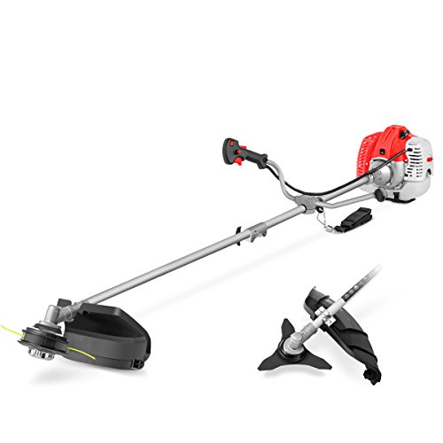 GREENCUT GGT650X-2 - Cortadora de gasolina 2 en 1 de 65 cc, 4,9 hp con potente disco de 3 puntos, cabeza de línea y arnés, con barra divisible