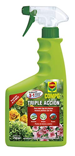 COMPO Triple Acción, Protección contra insectos, hongos y ácaros, Para plantas de interior y exterior, Resultados en 24 horas, Botella spray, 750 ml