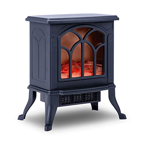 Chimenea eléctrica NEWTECK Classic Flame, Calentador con ventilador cerámico decorativo con llama, Chimenea portátil, Termostato, 2 niveles, Sensor de seguridad de sobrecalentamiento, 750/1000W, 355x465x250mm