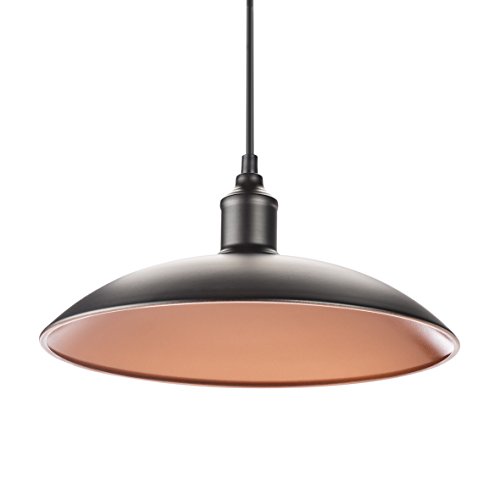 Smartwares 10.044.43 - Plafón suspendido plano, máx.  60 W, estilo retro industrial, E27, diámetro 30 cm, cable 105 cm, negro y cobre