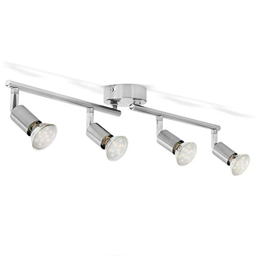 Plafón LED BKLicht GU10 de 4 puntos, reflector interior orientable, blanco cálido, 3W 250 lúmenes, 3000K, forma de barra recta, níquel mate