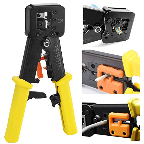 PERFETSELL Profesional Rj45 Crimper para conectores Rj45 Cat5 Cat6 Cat7 Rj10 Rj11 Rj12 Rj45 Crimpadora Alicates conector Rj45 Crimper para crimpar cable de red / cable Ethernet