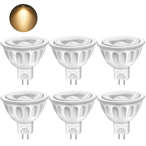 Bombillas LED GU5.3, bombillas halógenas Boxlood MR16 LED 5W equivalente a 50W, LED 12V MR16, blanco cálido 3000K, bombillas LED 500LM, luz LED GU5.3 40°, pack de 6