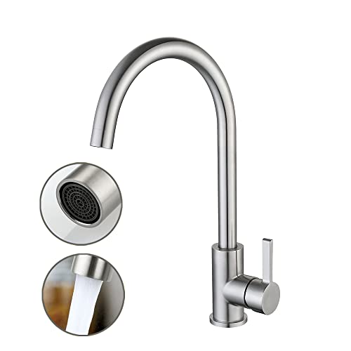 Grifo de cocina MCADYS, grifos giratorios de acero inoxidable de 360 ​​° para fregadero, grifos de cocina con una manija de agua fría y caliente para cocina y fregadero (grifo cepillado)