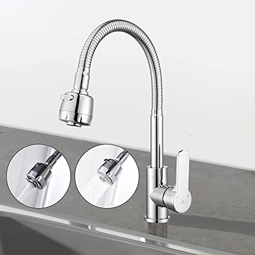 Homelody Grifo de cocina de 2 funciones Rotación de 360 ​​° Grifo de fregadero flexible Grifo de cocina cromado Rociador Grifo de agua caliente y fría