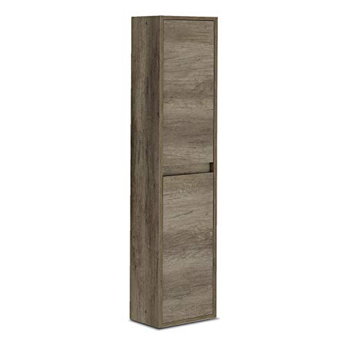 Columna de baño suspendida de 2 puertas, lavabo, modelo Dakota, acabado color Nordik, medidas: 30 cm (largo) x 140 cm (alto) x 25,5 cm (fondo)