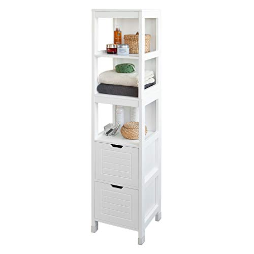 SoBuy Mueble de Baño Columna, Mueble de Baño Alto, Estantes de Baño de 2 Puertas y 1 Cajón, FRG126-W, ES (Blanco)