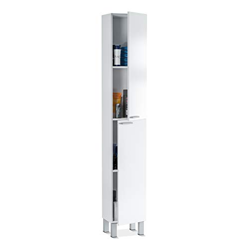 Mueble de baño ARKITMOBEL, Columna de baño 2 puertas y 4 patas, modelo Koncept, acabado blanco brillo, medidas: 30 cm (ancho) x 182 cm (alto) x 25 cm (fondo)