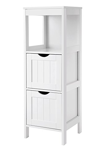 VASAGLE Mueble de baño de madera Mueble de almacenamiento Botiquín Mesita de noche de esquina 2 cajones Blanco BBC42WT