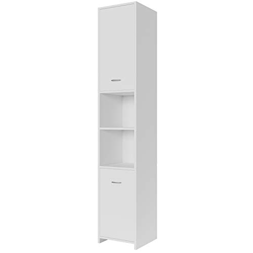 Mueble de baño alto Deuba blanco 185x30x30cm Mueble de baño con 2 puertas y 6 estantes