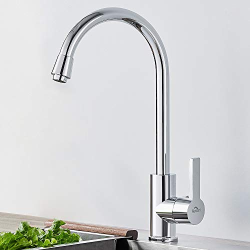 Grifo de cocina de acero inoxidable Auralum con aireador incorporado, boca de 395 mm de altura, grifo mezclador de 360 ​​° disponible agua fría y caliente, grifo de fregadero económico Diseño clásico