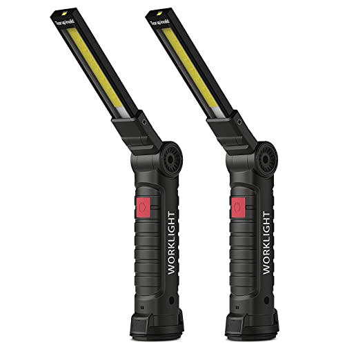 Linterna LED recargable para taller Coquimbo, lámpara de trabajo con rotación de 360° en 5 modos, linterna portátil con base magnética y gancho para talleres de campamento de emergencia (2 piezas, grande)