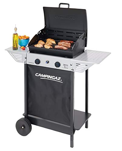 Parrilla de gas Campingaz Xpert 100 L, parrilla de gas con dos quemadores compactos, potencia de 7,1 kW, parrilla, 2 mesas auxiliares y carro de acero