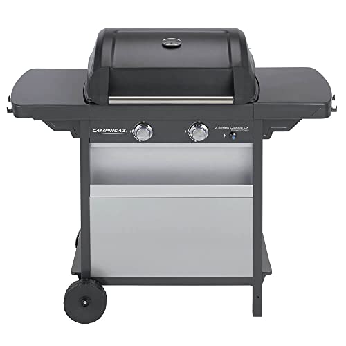 Parrilla de gas Campingaz Serie 2 Classic LX Vario, parrilla de 2 quemadores, 7,5 KW, parrilla de acero a la parrilla y estampado, 2 mesas auxiliares, color antracita