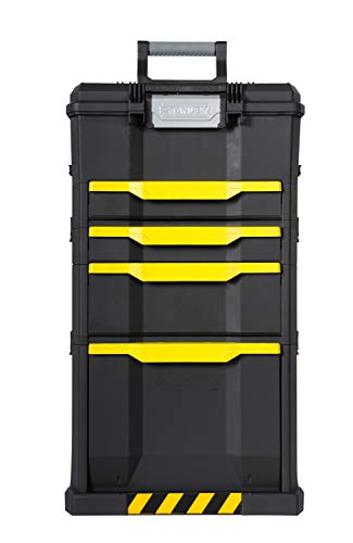 Stanley 1-79-206 - Taller móvil modular, 4 cajones, Sistema clip lateral, Asa telescópica, Polipropileno, Dimensiones 86,6 x 48,8 x 34,8 cm, Negro