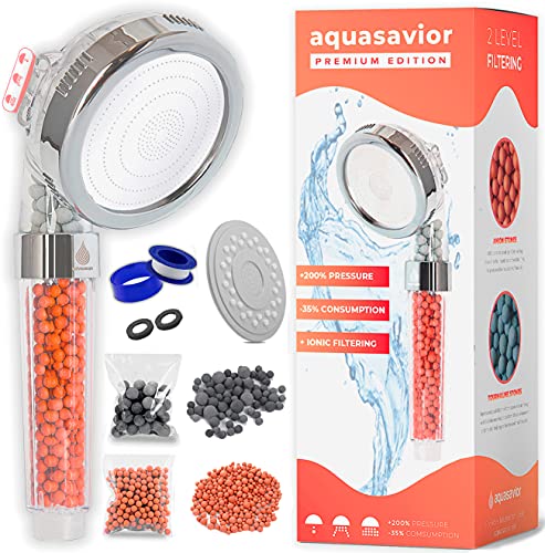 Rociador de ducha de alta presión Aquasavior 200%, receptor de ducha con filtro iónico antical, rociador de ducha para baño 35% de ahorro de agua, mango de ducha para baño 3 modos