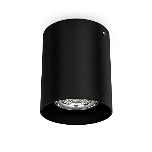 BKLicht I foco de superficie I base GU10 I Ø80x95mm I metal I negro I foco de superficie I foco de superficie I plafón I foco de superficie