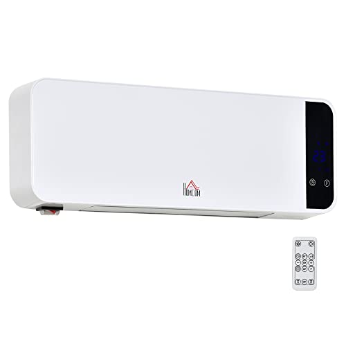 Calentador de baño de pared HOMCOM 1000/2000W con mando a distancia, pantalla LED, termostato, temporizador y protección contra sobrecalentamiento, para 25 m² 56x18,5x11,5 cm Blanco