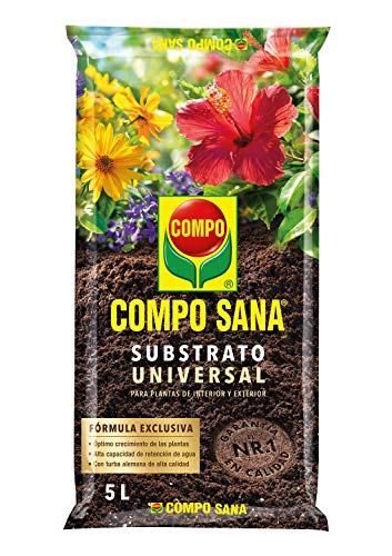 Substrato universal de calidad Compo Sana con 12 semanas de abono para plantas de interior, terraza y jardín, Sustrato de cultivo, 5 L, 37 x 23 x 5,5 cm, 8.41106E + 12