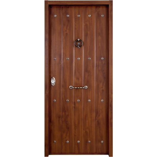 Puerta de entrada rústica blindada nogal derecha 89x206 cm
