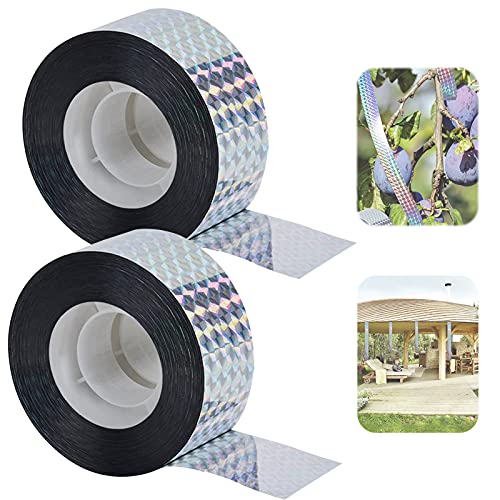 Cinta para pájaros, cinta reflectante para pájaros de 2 piezas, cinta repelente de pájaros, cinta holográfica para pájaros, palomas, pájaros y plagas de jardín doméstico (2,4 cm)