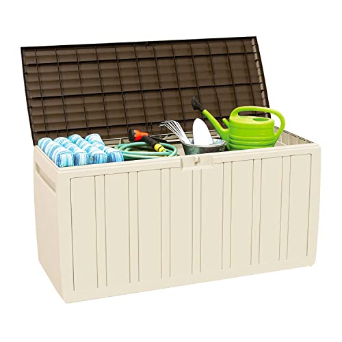 Baúl exterior resina beige  GH91 |  Jardín al aire libre, terraza o balcón  Baúl impermeable  Baúl para objetos y juguetes  270 litros |  117x45,5x57cm