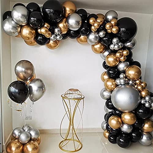 Guirnalda de globos TOLOYE, decoración de fiesta de cumpleaños, oro negro, con globo metálico plateado Globo de cumpleaños de látex para baby shower, cumpleaños, graduación, aniversario, consumibles para bodas