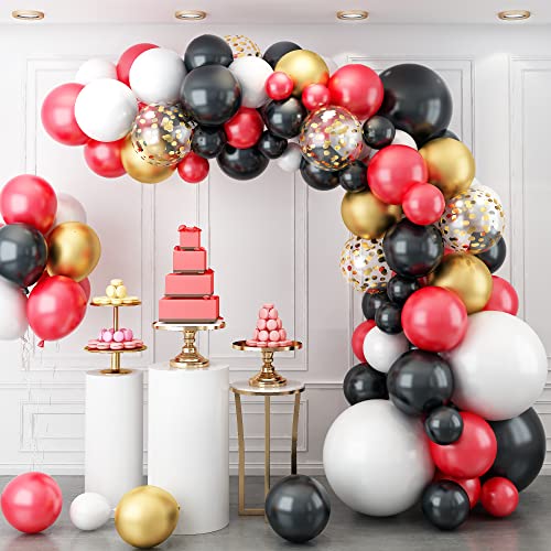 Kit de guirnaldas de globos, 96 uds.  Kit de lazo de globo, globos de fiesta de látex dorados, negros y rojos para decoración de cumpleaños.  Accesorios de fiesta.