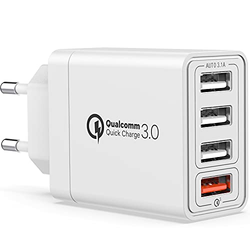 YEONPHOM Cargador de pared USB 3.0 de carga rápida, cargador móvil de 4 puertos QC3.0 de 30 W, carga rápida, enchufes múltiples, adaptador de corriente rápido para iPhone 12/11 / XR / XS / X, Samsung Galaxy / Note / Huawei / Xiaomi