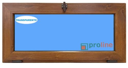 (V76T) Ventana PVC 1000x500 Roble dorado Cristal incoloro con bisagras (Slam)