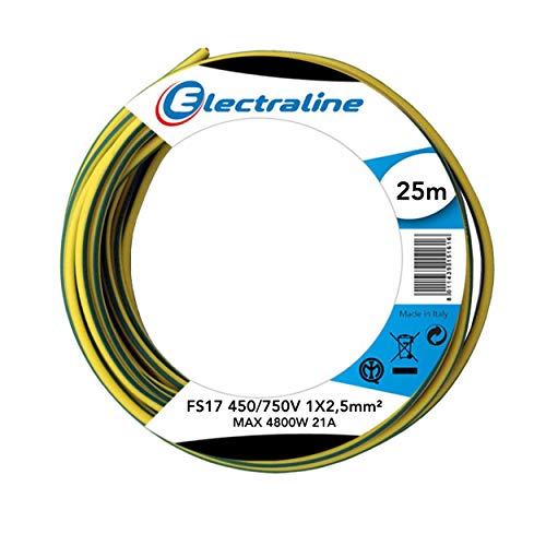 Electraline 13172 - Cable simple FS17, sección 1 x 2,5 mm², amarillo/verde, 25 m