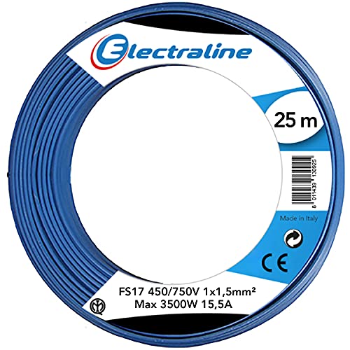 Electraline 13092 - Cable simple FS17, sección 1 x 1,5 mm², azul, 25 m
