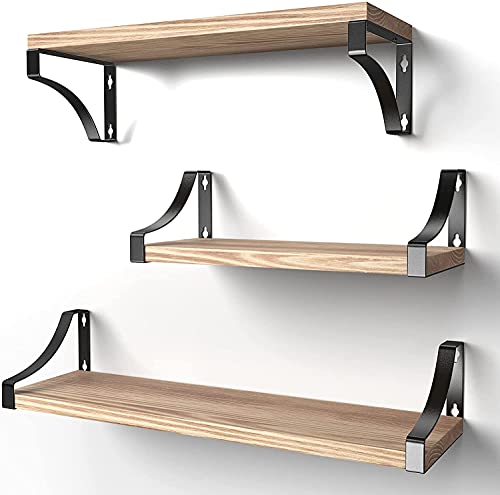 Estantes de pared Pipishell, estante de pared de 3 niveles, estante de pared de madera, ideal para dormitorio, sala de estar, estudio, sala de estar, oficina en casa, etc.