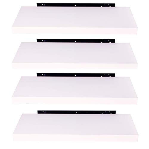 EUGAD Juego de 4 estantes de pared de madera blanca Estantes flotantes para colgar CD con libros en la cocina Salón Dormitorio 25 cm 0078QJ 0078QJ