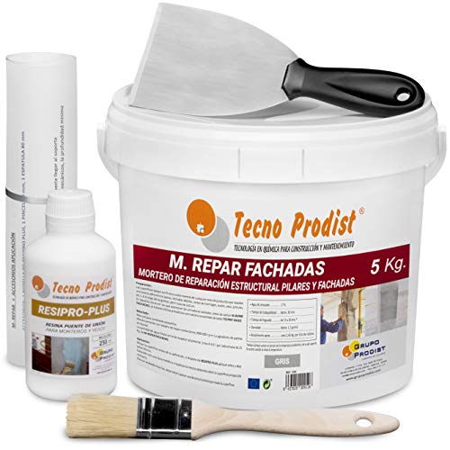 M-REPAR FACHADA de Tecno Prodist - (5 Kg + Kit) Mortero estructural para la reparación de fachadas, cornisas, columnas.  - Contiene cemento, áridos y fibras especiales - Incluye kit de aplicación
