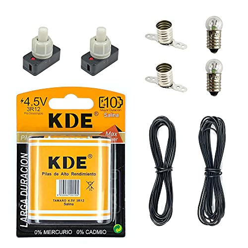 Kit eléctrico para escuela de iniciación InputMakers: batería de 4,5 V, 2 focos, 2 portalámparas, 2 interruptores y cable de 4 metros.  Instituto de electricidad y conjunto artesanal.  Circuitos de aprendizaje.