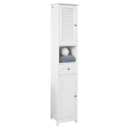 SoBuy Mueble de Baño Alto Mueble Columna de Baño Estantes de Baño-2 Puertas y 1 Cajón FRG236-W,ES (Blanco)