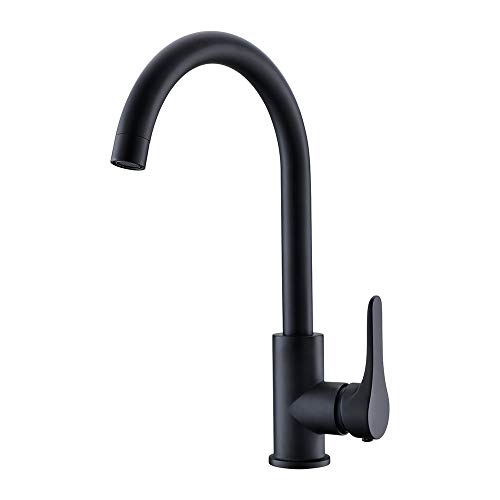 DUTRIX Grifo de cocina negro mate, monomando negro Grifo de cocina de boca grande giratorio de 360°, aireador ABS