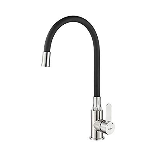 Ibergrif M22119-2 - Grifo de cocina negro con caño flexible universal, grifo de fregadero, acero inoxidable cepillado