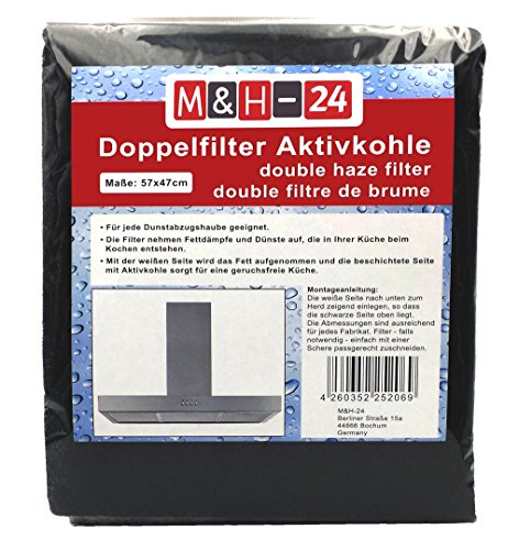Filtro universal para campana con carbón activado - juego de filtros para carbón activado y grasa, filtro universal para cualquier tipo de campana, 57 x 47 cm, 1 pieza