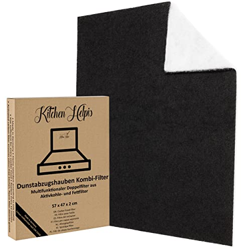 Kitchen Helpis® Filtros de campana combinados - Filtros dobles con carbón activado y grasa 57x47 cm, El filtro se puede cortar a medida, Universal para todas las campanas estándar
