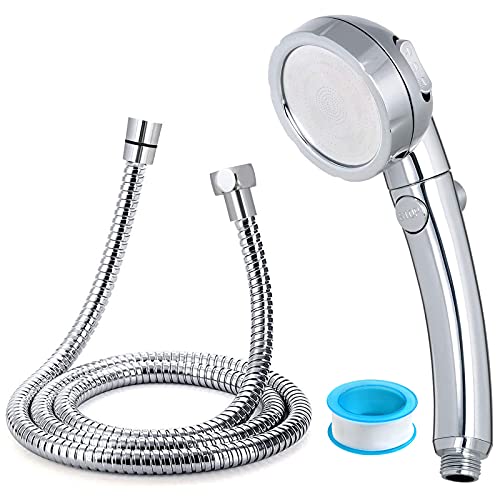Alcachofa de ducha Vicloon, cabezal de ducha con un solo botón de agua, cabezal de ducha de mano de 3 modos con manguera de ducha cromada de 1,5 m, presión de ahorro de agua