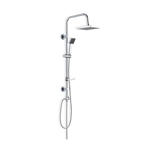 DP Grifería RY-S002 Azabache - Conjunto de ducha cuadrado sin grifo, acero inoxidable, plata, altura 98 cms